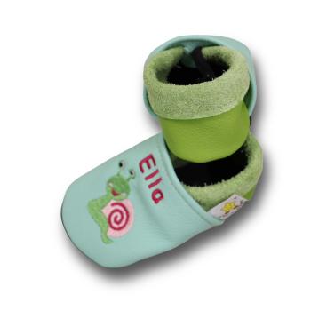 Krabbelschuhe Schnecke auf mint